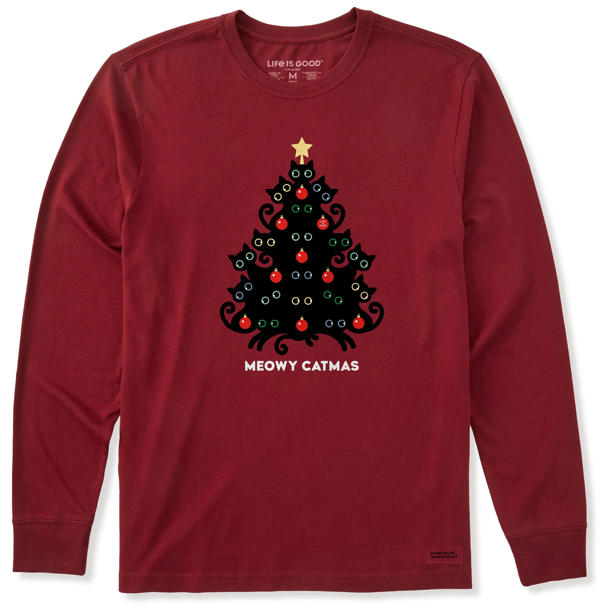 Men's Meowy Catmas Cat Christmas Tree Long Sleeve Crusher Tee sold by Life is Good product image thumbnail 3