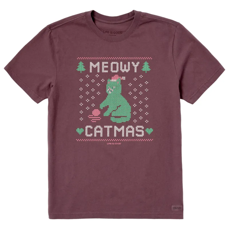 Men's Meowy Catmas Sweater Short Sleeve Crusher Tee sold by Life is Good