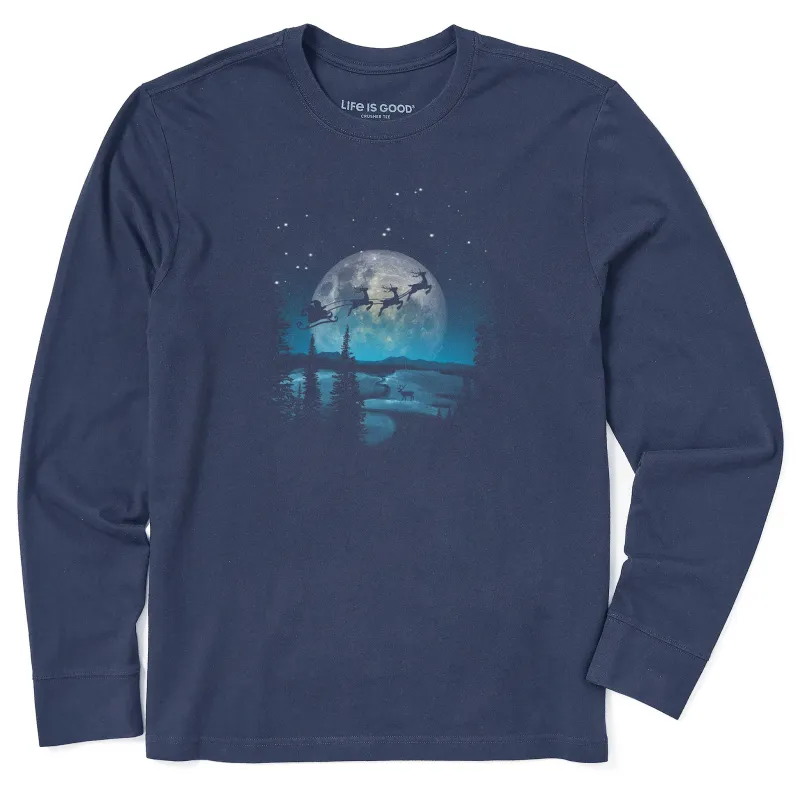 Men's Santa Moonlight Ride Long Sleeve Crusher Tee sold by Life is Good