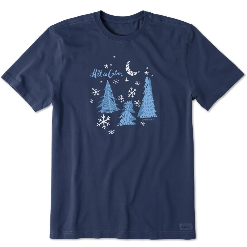 Men's All is Calm Winter Trees Short Sleeve Crusher Tee sold by Life is Good