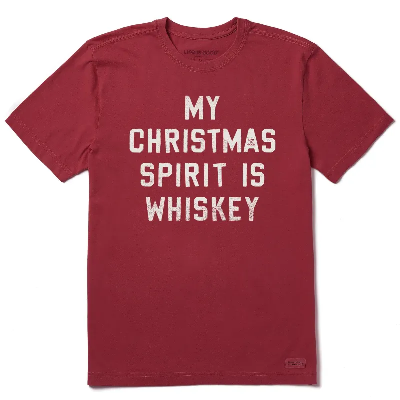 Men's Christmas Spirit is Whiskey Block Letter Short Sleeve Crusher Tee sold by Life is Good