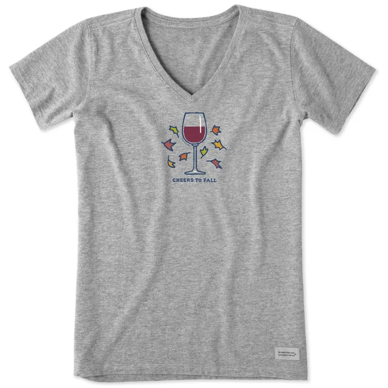 Women's Cheers to Fall Wine Short Sleeve Vee sold by Life is Good