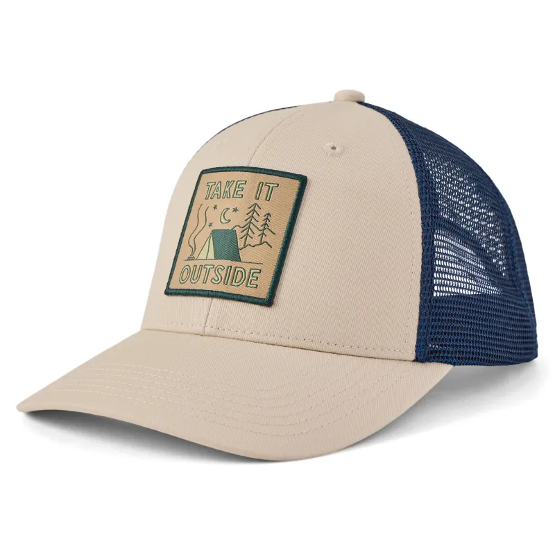 Adult Unisex Take it Outside Tent Patch Trucker sold by Life is Good
