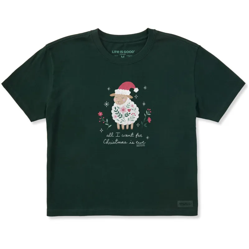 Women's All I Want for Christmas is Ewe Short Sleeve Crusher Boxy Tee sold by Life is Good