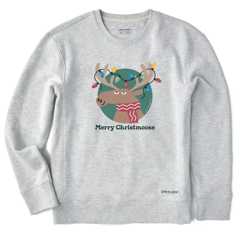 Women's Merry Christmoose Lights Simply True Fleece Crew sold by Life is Good