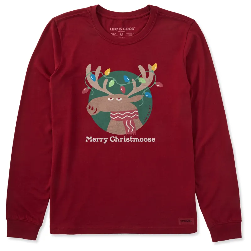 Women's Merry Christmoose Lights Long Sleeve Crusher Tee sold by Life is Good