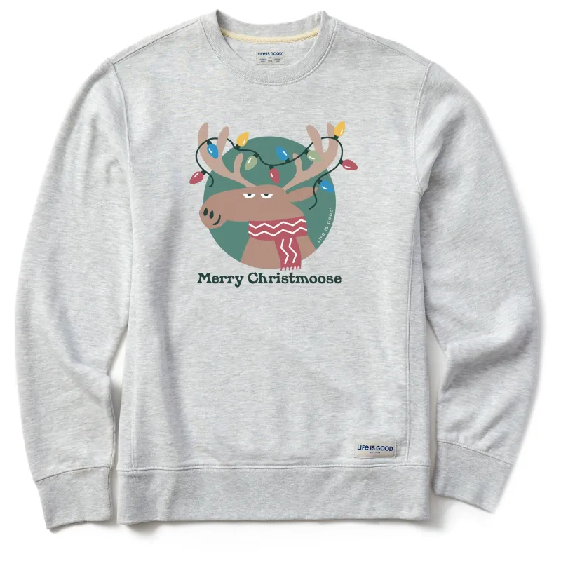 Men's Merry Christmoose Lights Simply True Fleece Crew sold by Life is Good