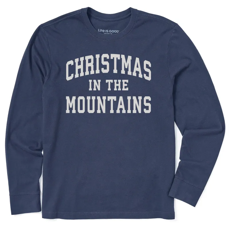 Men's Christmas in the Mountains Arch Long Sleeve Crusher Tee sold by Life is Good