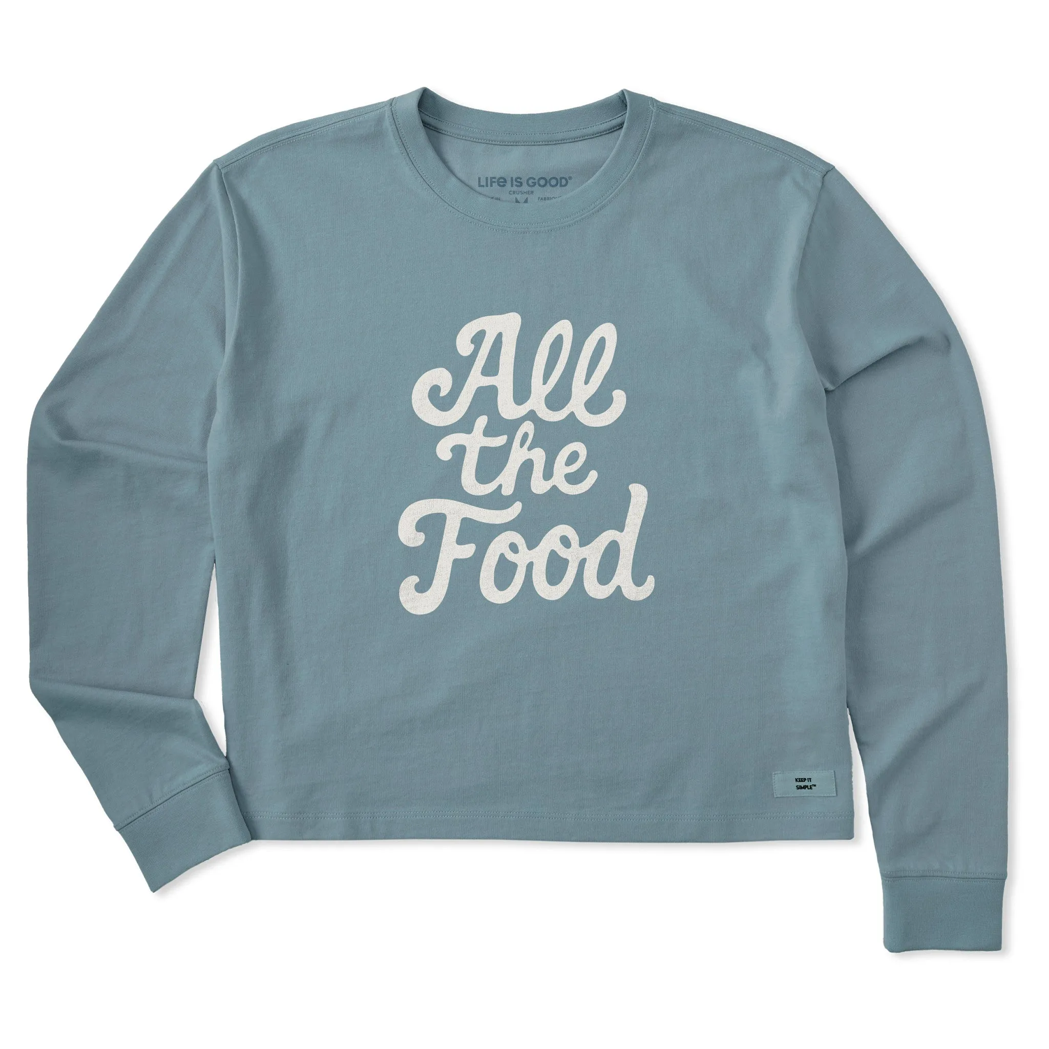 Women's All the Food Script Long Sleeve Crusher Boxy Tee sold by Life is Good