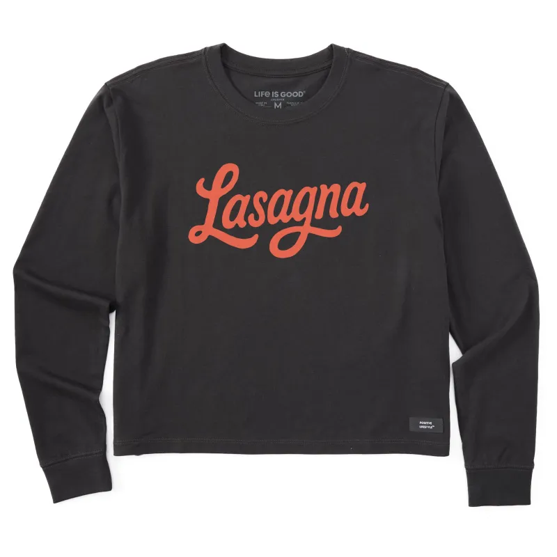 Women's Lasagna Script Long Sleeve Crusher Boxy Tee sold by Life is Good