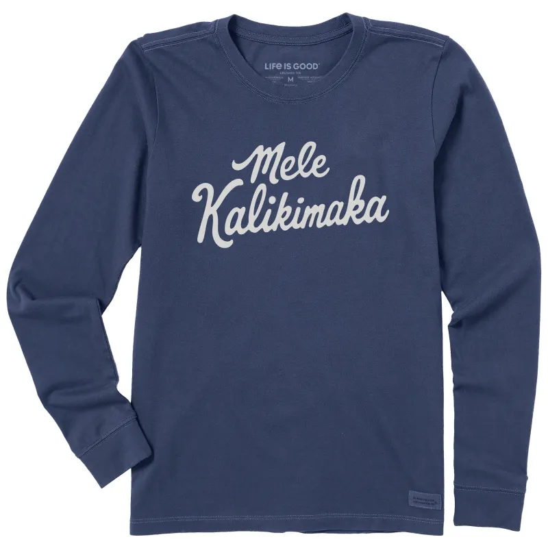 Women's Mele Kalikimaka Script Long Sleeve Crusher Tee sold by Life is Good
