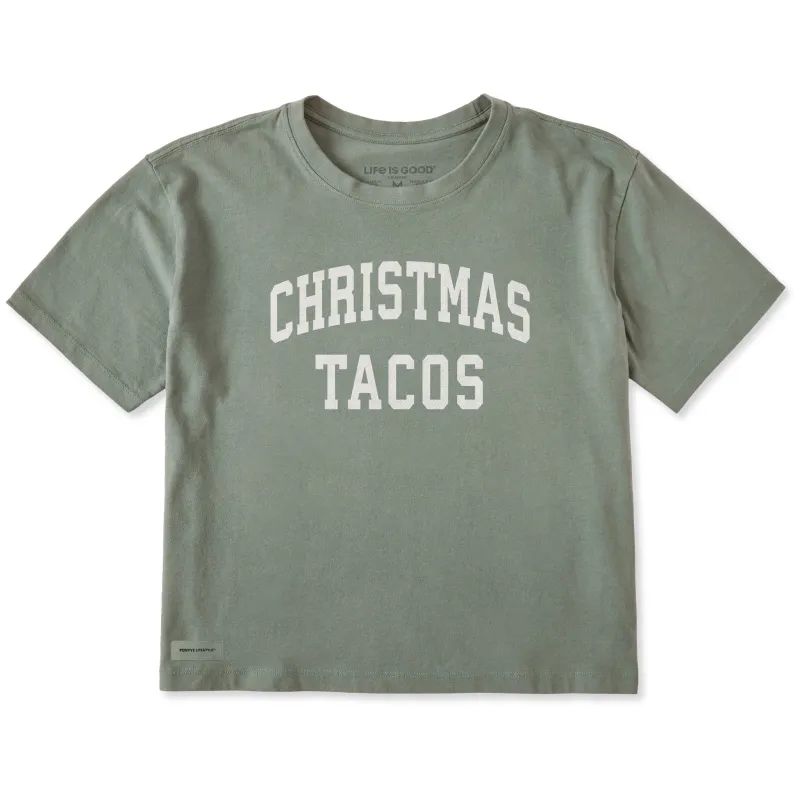 Women's Christmas Tacos Arch Short Sleeve Crusher Boxy Tee sold by Life is Good