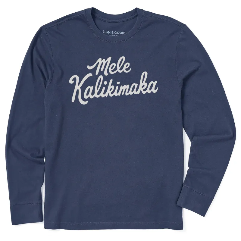 Men's Mele Kalikimaka Script Long Sleeve Crusher Tee sold by Life is Good