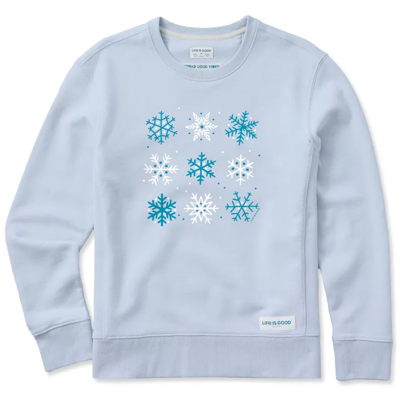 Women's Nine Snowflakes Simply True Fleece Crew sold by Life is Good