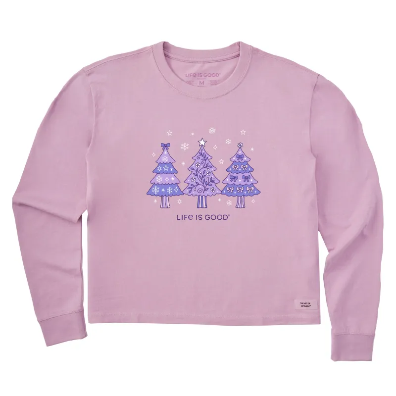 Women's Three Doodle Christmas Trees Long Sleeve Crusher Boxy Tee sold by Life is Good
