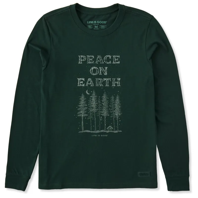 Women's Peace on Earth Tall Sparkle Long Sleeve Crusher Tee made by Life is Good
