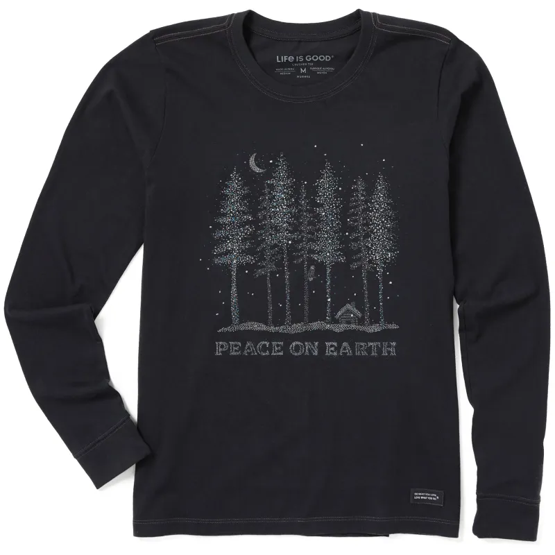Women's Peace on Earth Trees Sparkle Long Sleeve Crusher Tee sold by Life is Good