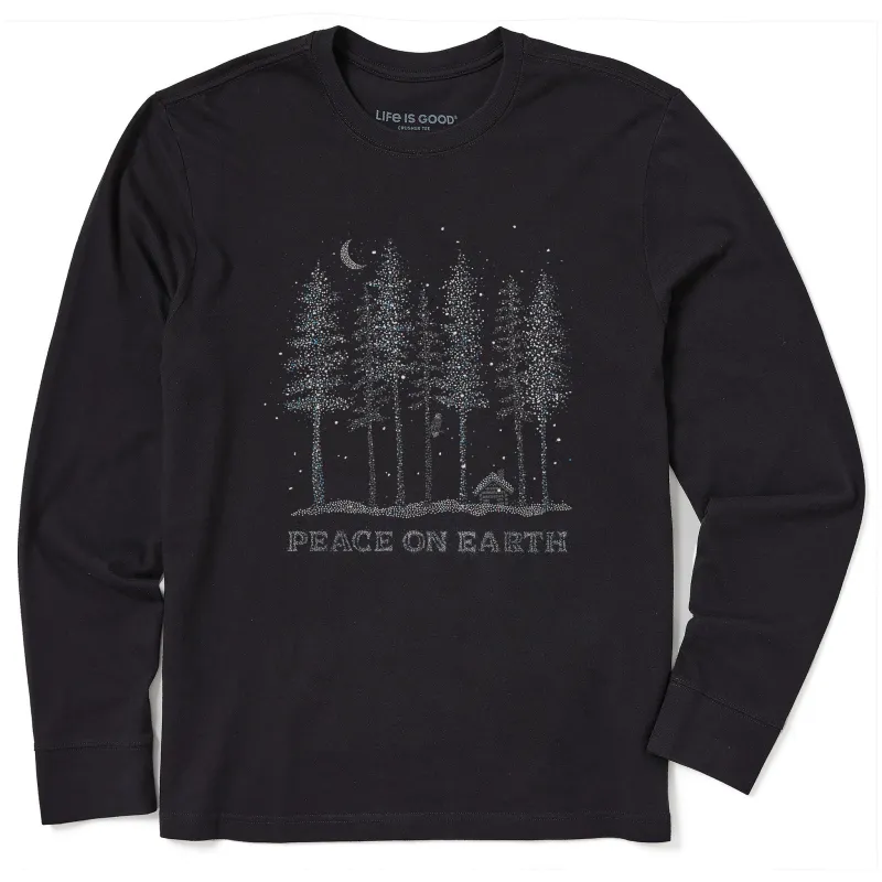 Men's Peace on Earth Trees Sparkle Long Sleeve Crusher Tee sold by Life is Good