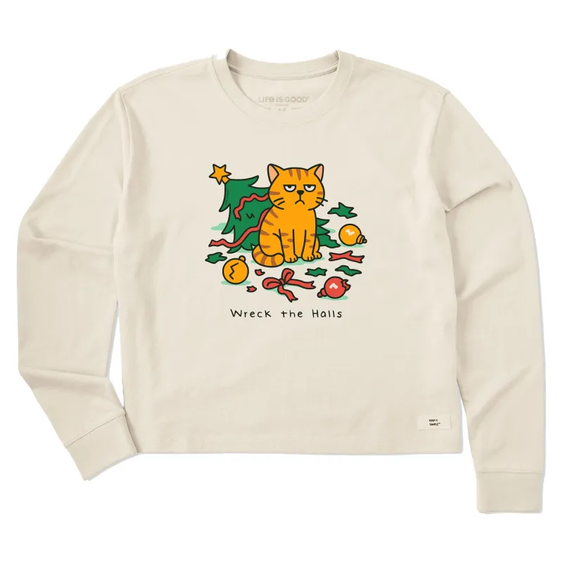 Women's Wreck the Halls Cat Long Sleeve Crusher Boxy Tee sold by Life is Good