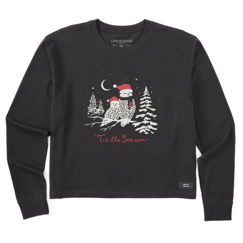 Women's Tis the Season Owls Long Sleeve Crusher Boxy Tee sold by Life is Good