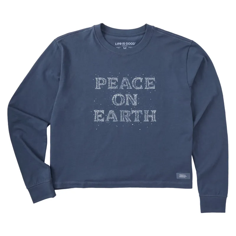 Women's Peace on Earth Sparkle Long Sleeve Crusher Boxy Tee sold by Life is Good
