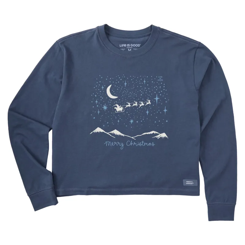 Women's Santa in the Sky Long Sleeve Crusher Boxy Tee sold by Life is Good