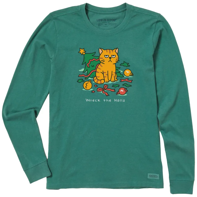 Women's Wreck the Halls Cat Long Sleeve Crusher Tee made by Life is Good