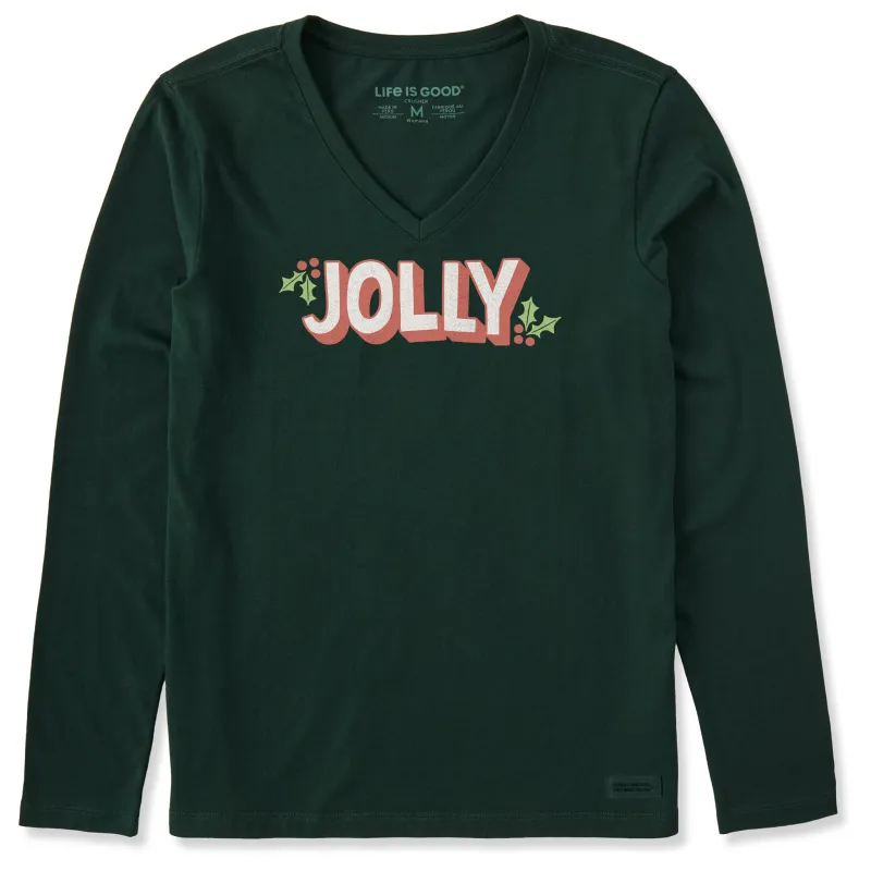 Women's Jolly with Holly Long Sleeve Crusher Vee sold by Life is Good