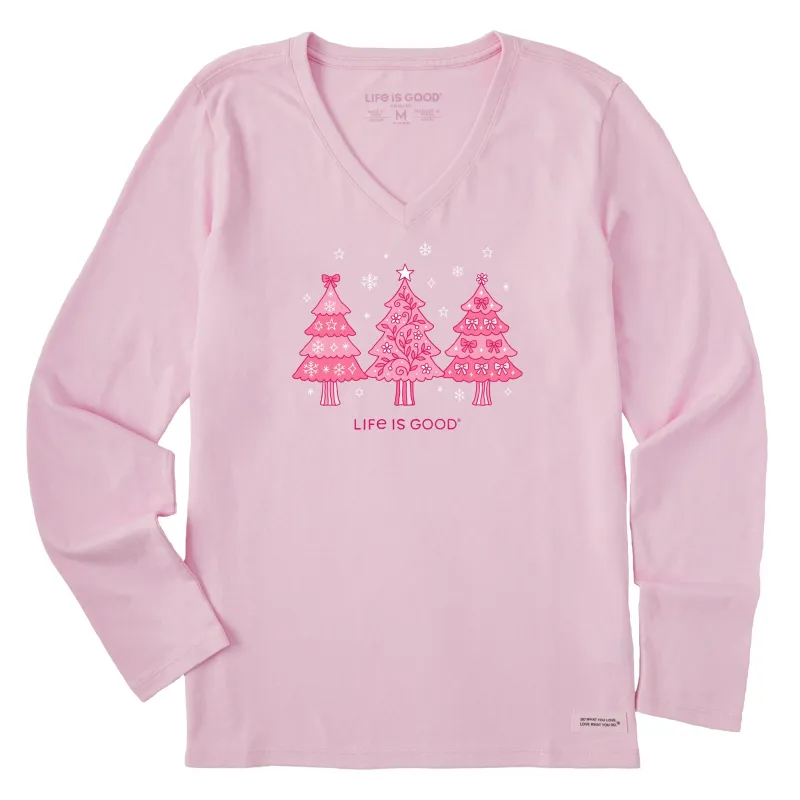 Women's Three Doodle Christmas Trees Long Sleeve Crusher Vee sold by Life is Good