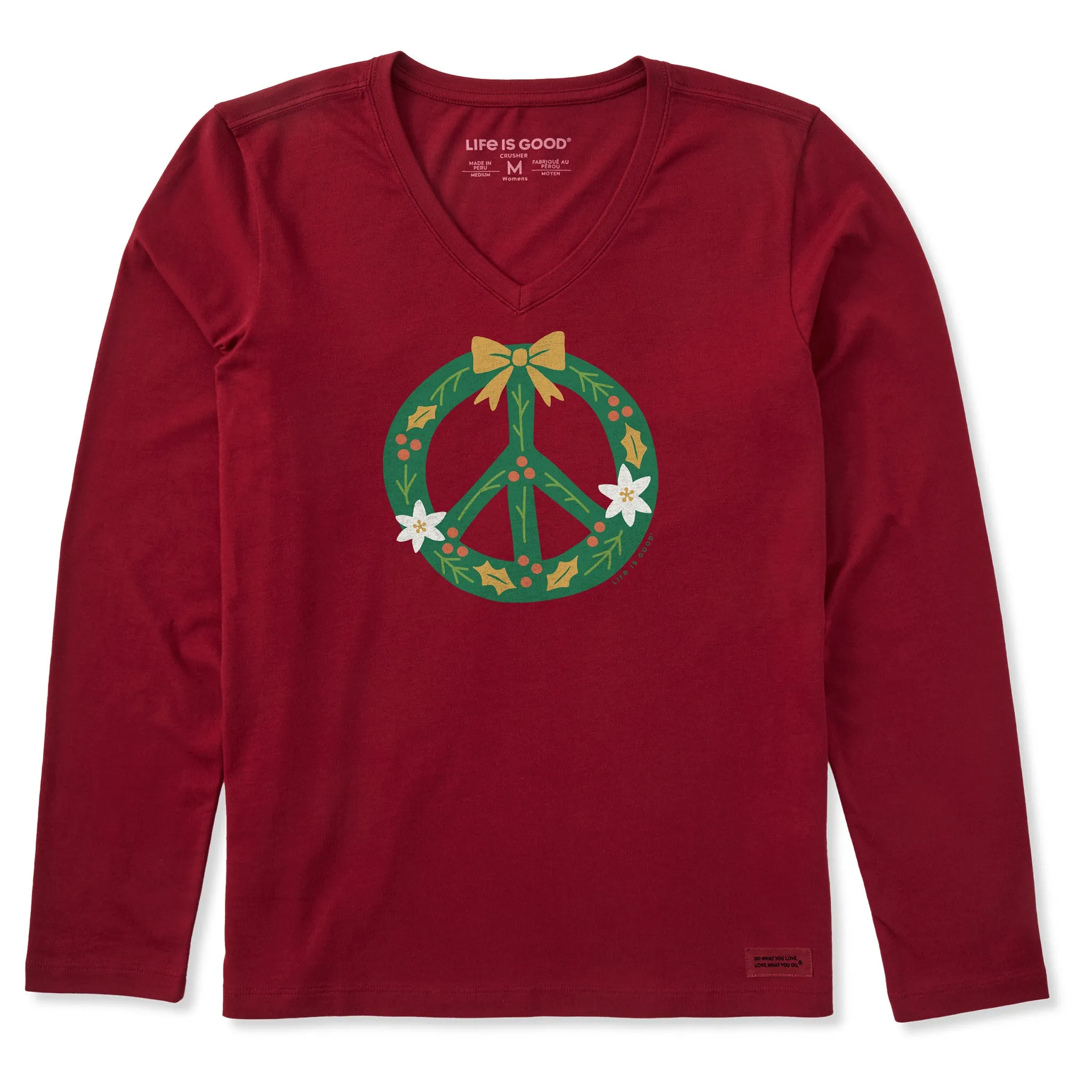 Women's Peace Wreath Long Sleeve Crusher Vee sold by Life is Good