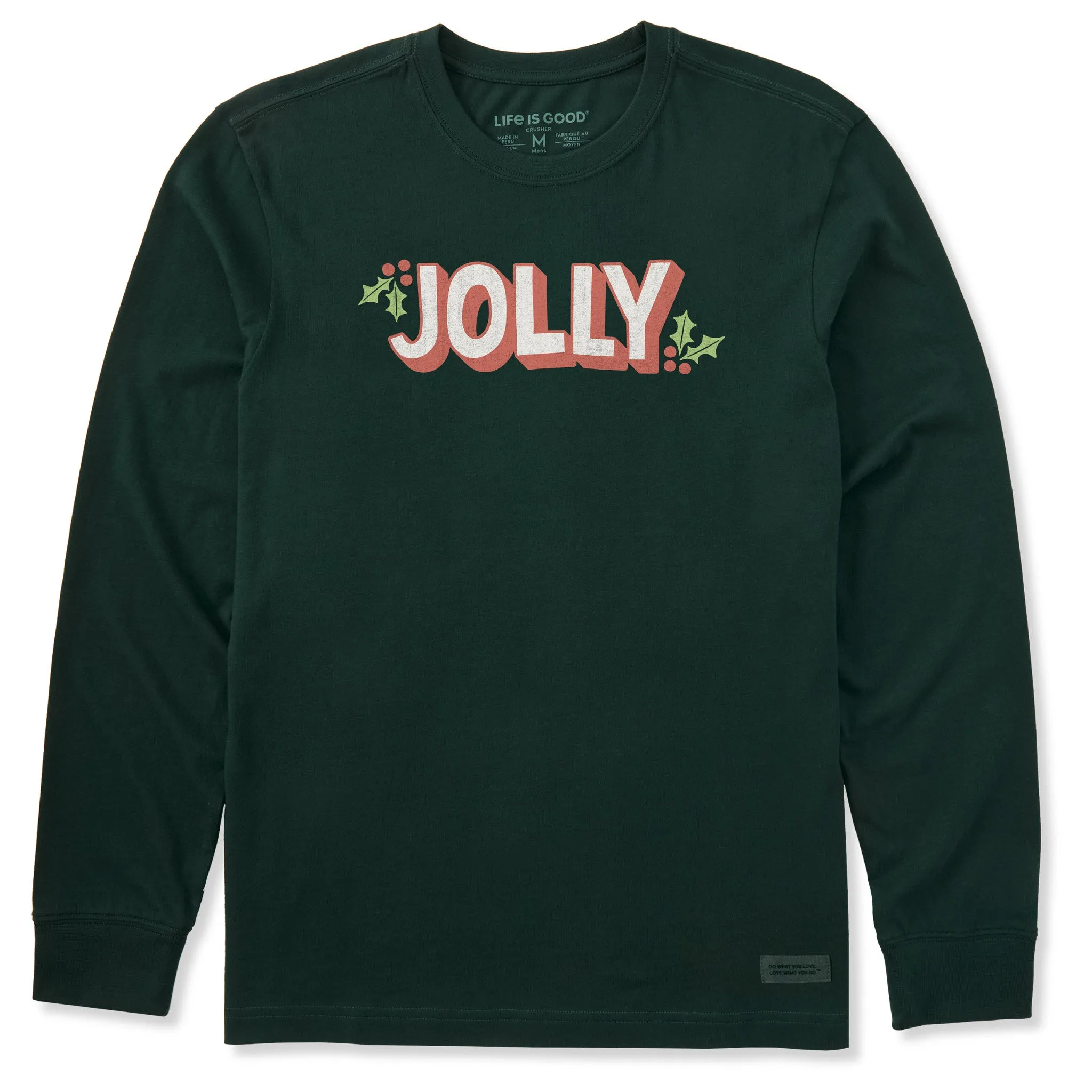 Men's Jolly with Holly Long Sleeve Crusher Tee sold by Life is Good