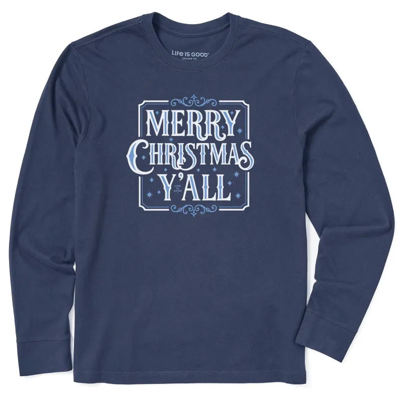 Men's Merry Christmas Yall Frame Long Sleeve Crusher Tee sold by Life is Good