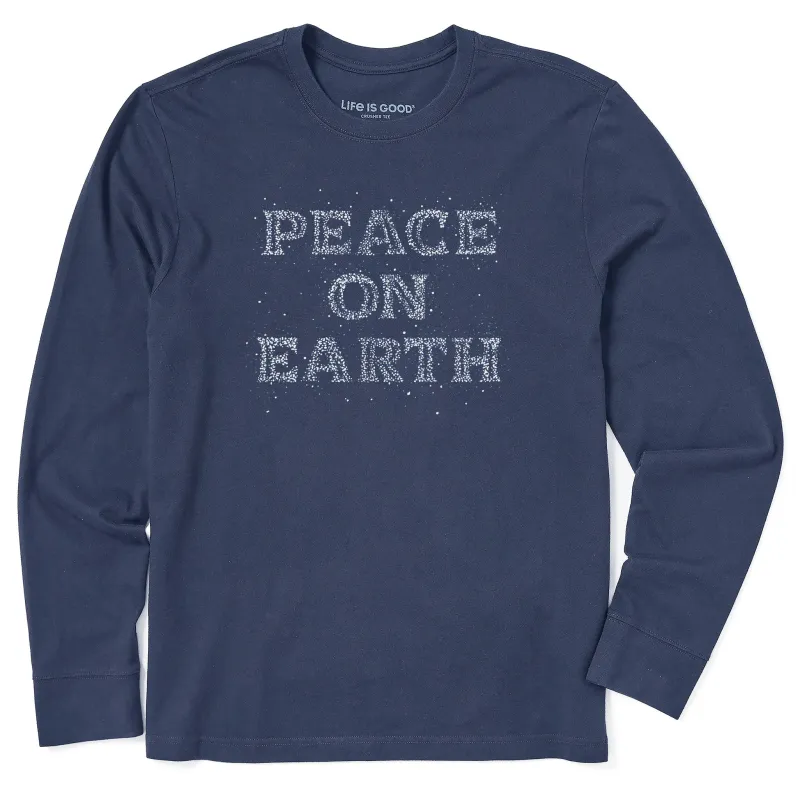 Men's Peace on Earth Sparkle Long Sleeve Crusher Tee sold by Life is Good