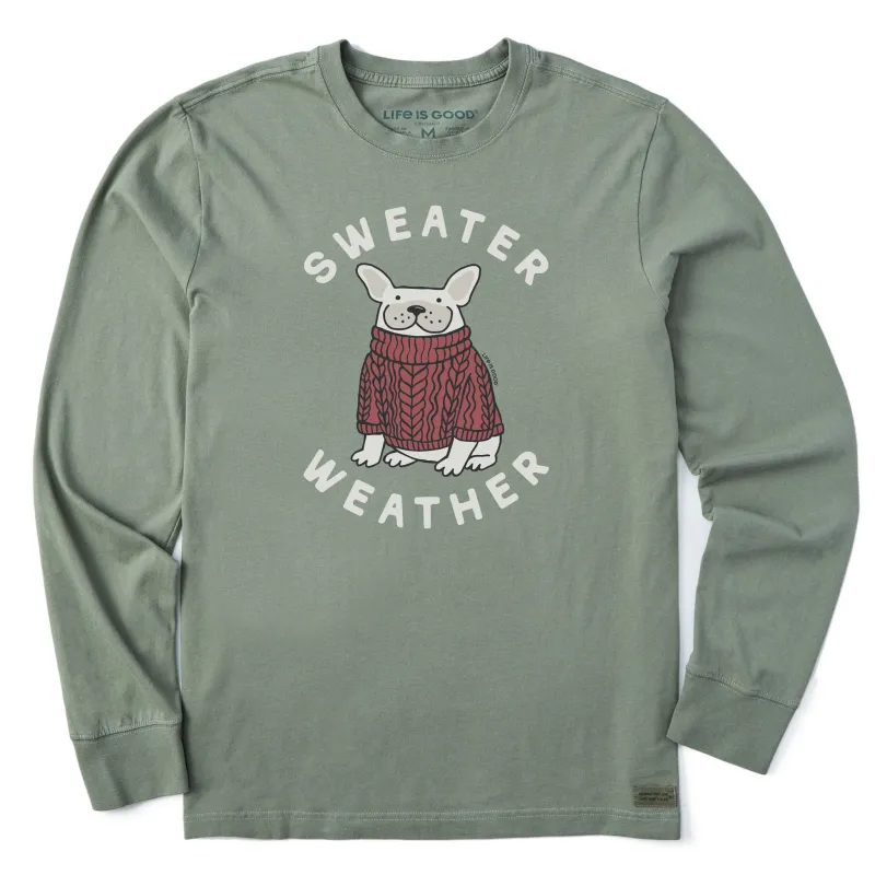 Men's Sweater Weather Frenchie Long Sleeve Crusher Tee sold by Life is Good