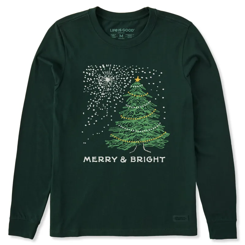 Women's Merry & Bright Tree Stars Long Sleeve Crusher Tee sold by Life is Good
