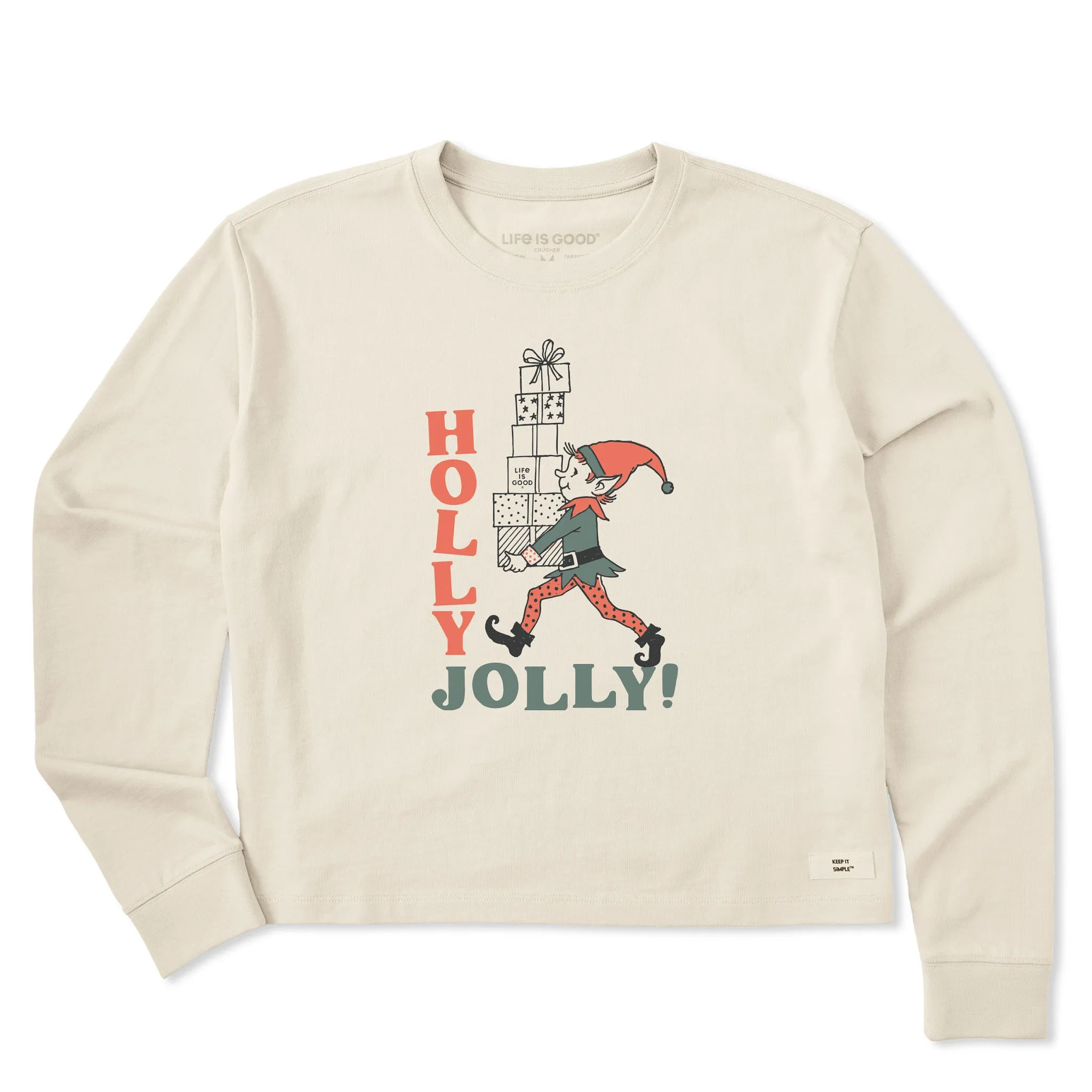 Women's Holly Jolly Elf Long Sleeve Crusher Boxy Tee sold by Life is Good