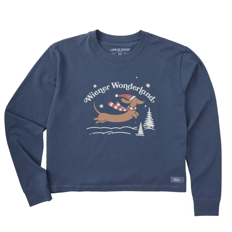 Women's Wiener Wonderland Leap Long Sleeve Crusher Boxy Tee sold by Life is Good