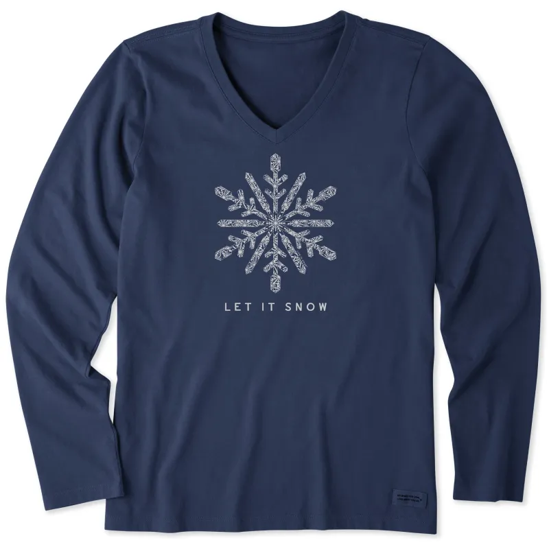 Women's Let it Snowflake Snow Long Sleeve Crusher Vee sold by Life is Good