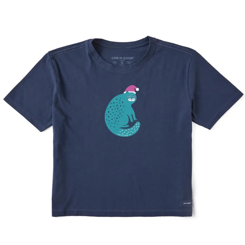 Women's Big Ol Santa Cat Short Sleeve Crusher Boxy Tee sold by Life is Good