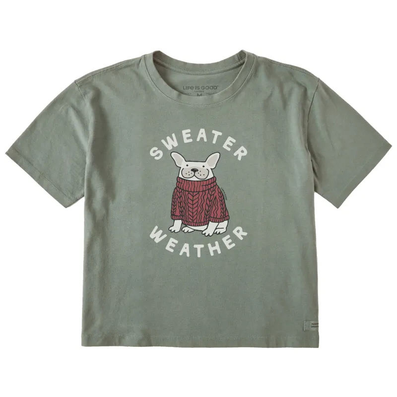Women's Sweater Weather Frenchie Short Sleeve Crusher Boxy Tee sold by Life is Good