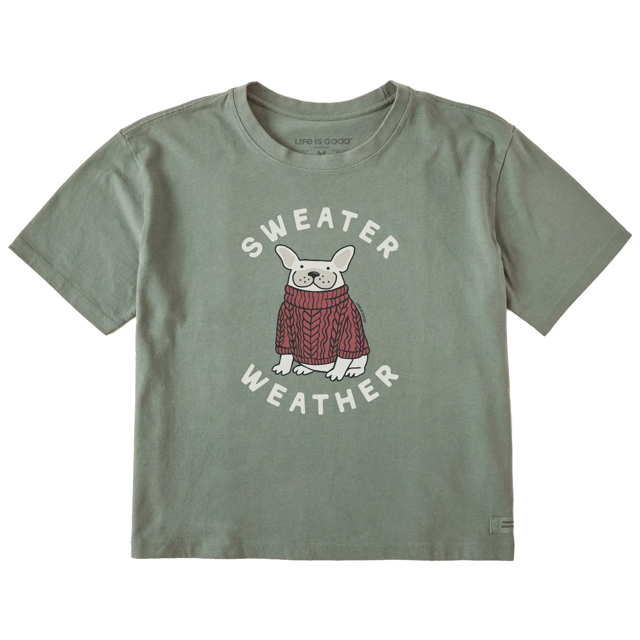 Women's Sweater Weather Frenchie Short Sleeve Crusher Boxy Tee sold by Life is Good