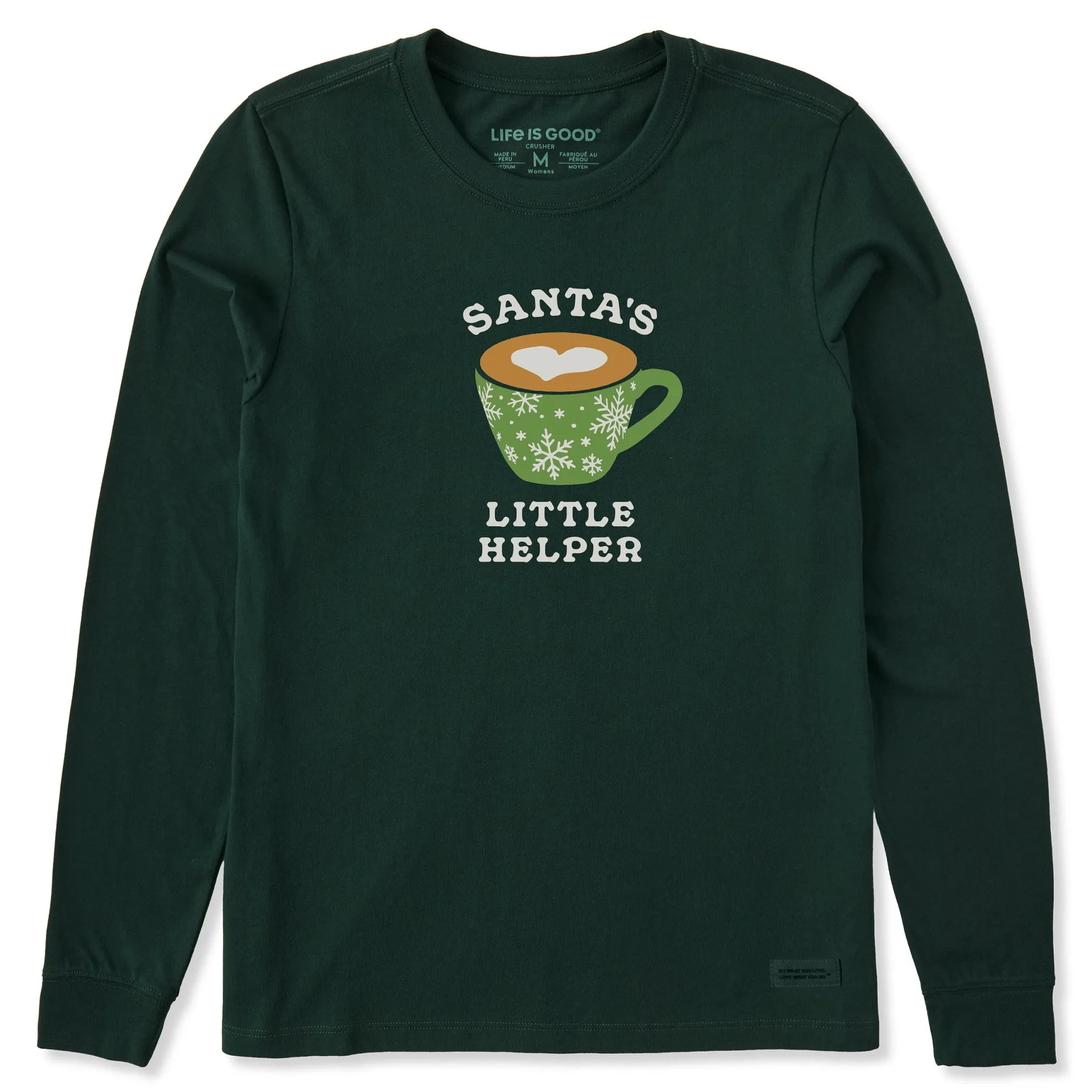 Women's Santa's Little Coffee Long Sleeve Crusher Tee sold by Life is Good