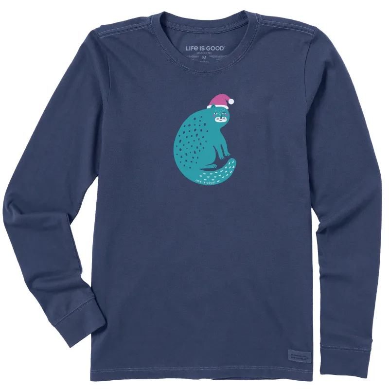 Women's Big Ol Santa Cat Long Sleeve Crusher Tee sold by Life is Good