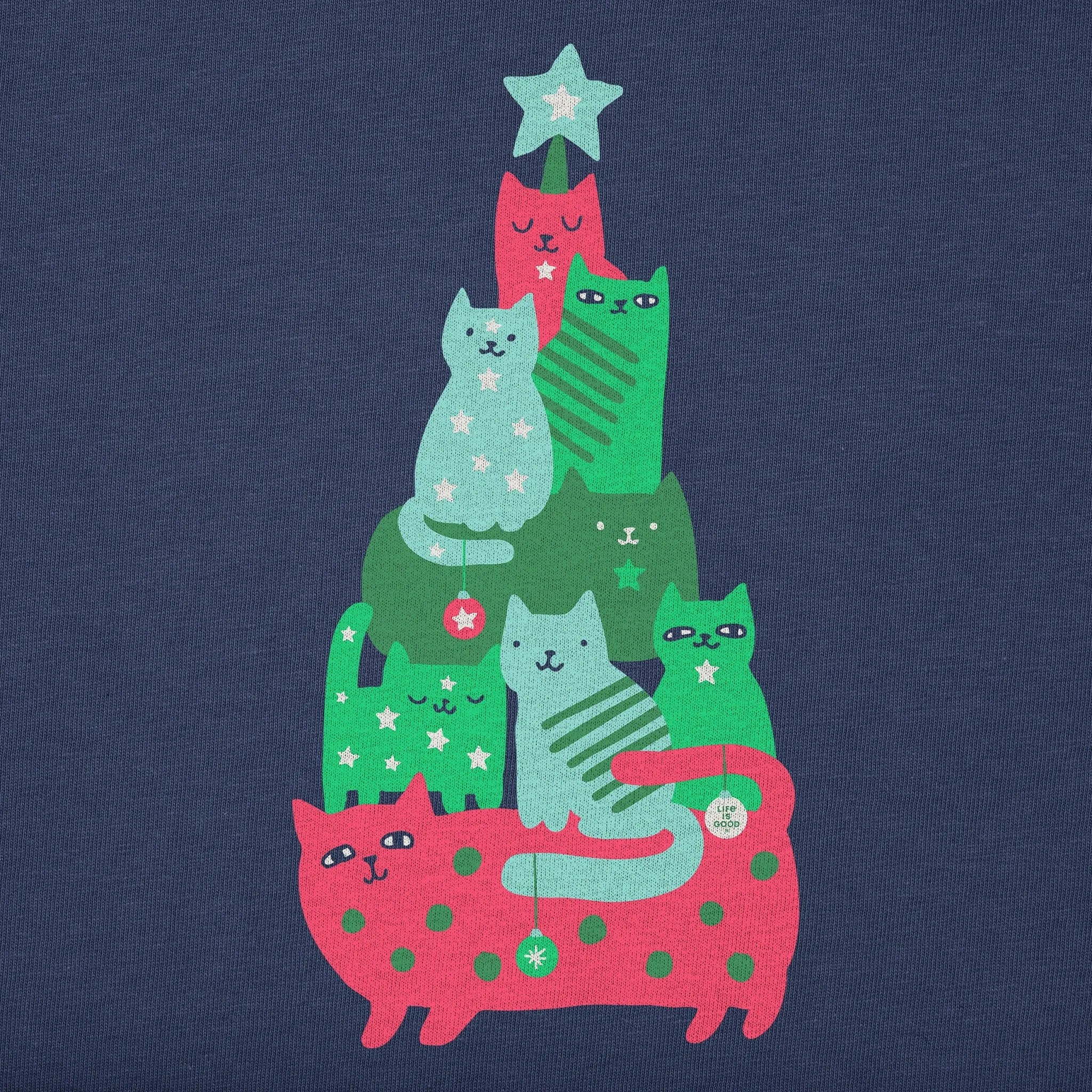 Women's Cat Pile Christmas Tree Long Sleeve Crusher Vee sold by Life is Good product image thumbnail 2