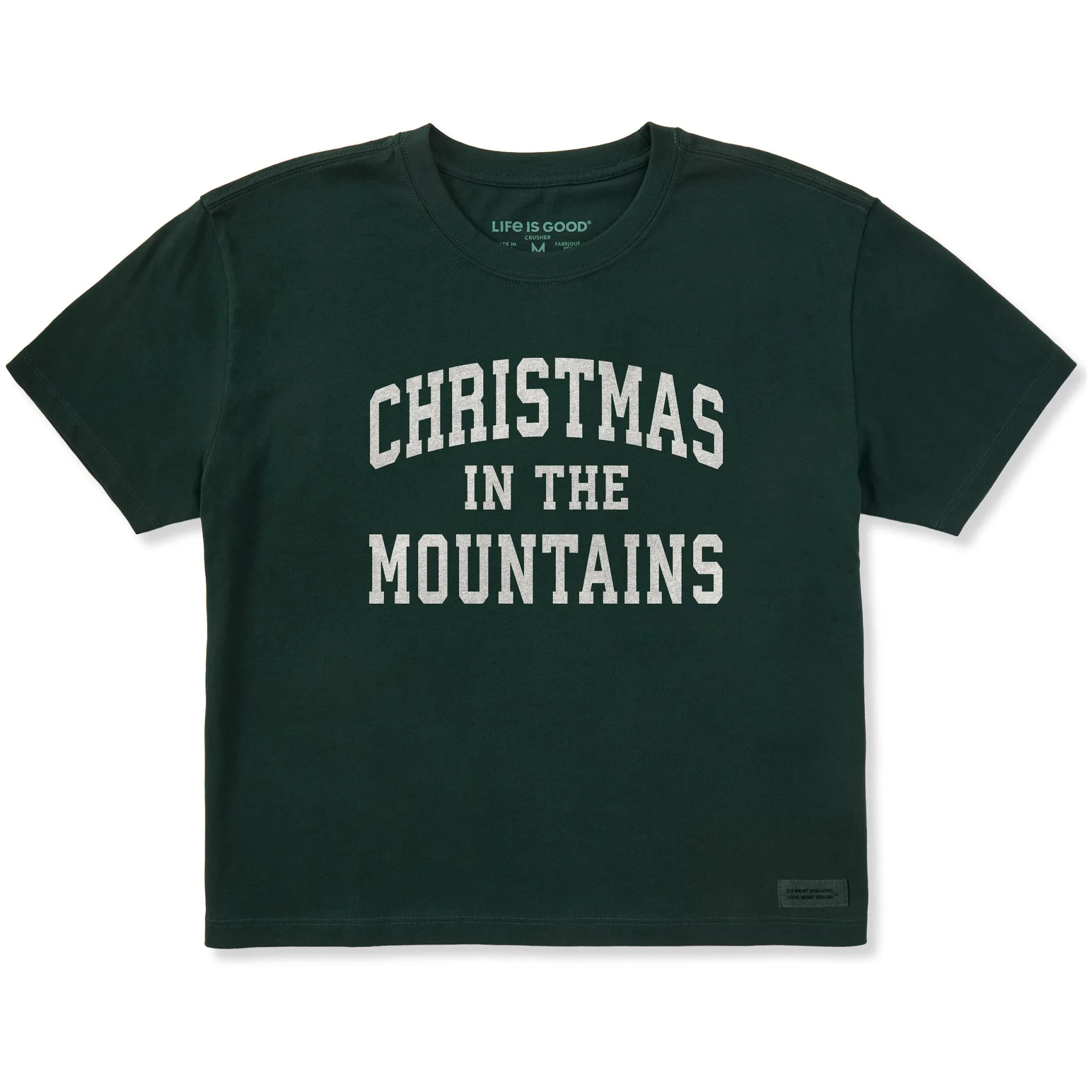 Women's Christmas in the Mountains Arch Short Sleeve Crusher Boxy Tee sold by Life is Good