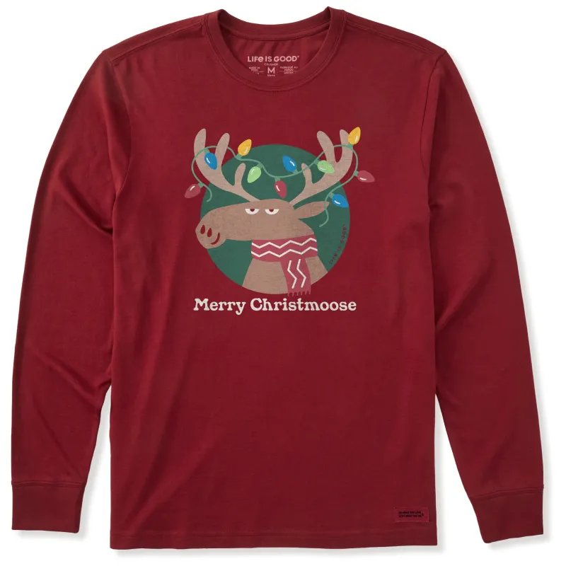 Men's Merry Christmoose Lights Long Sleeve Crusher Tee sold by Life is Good