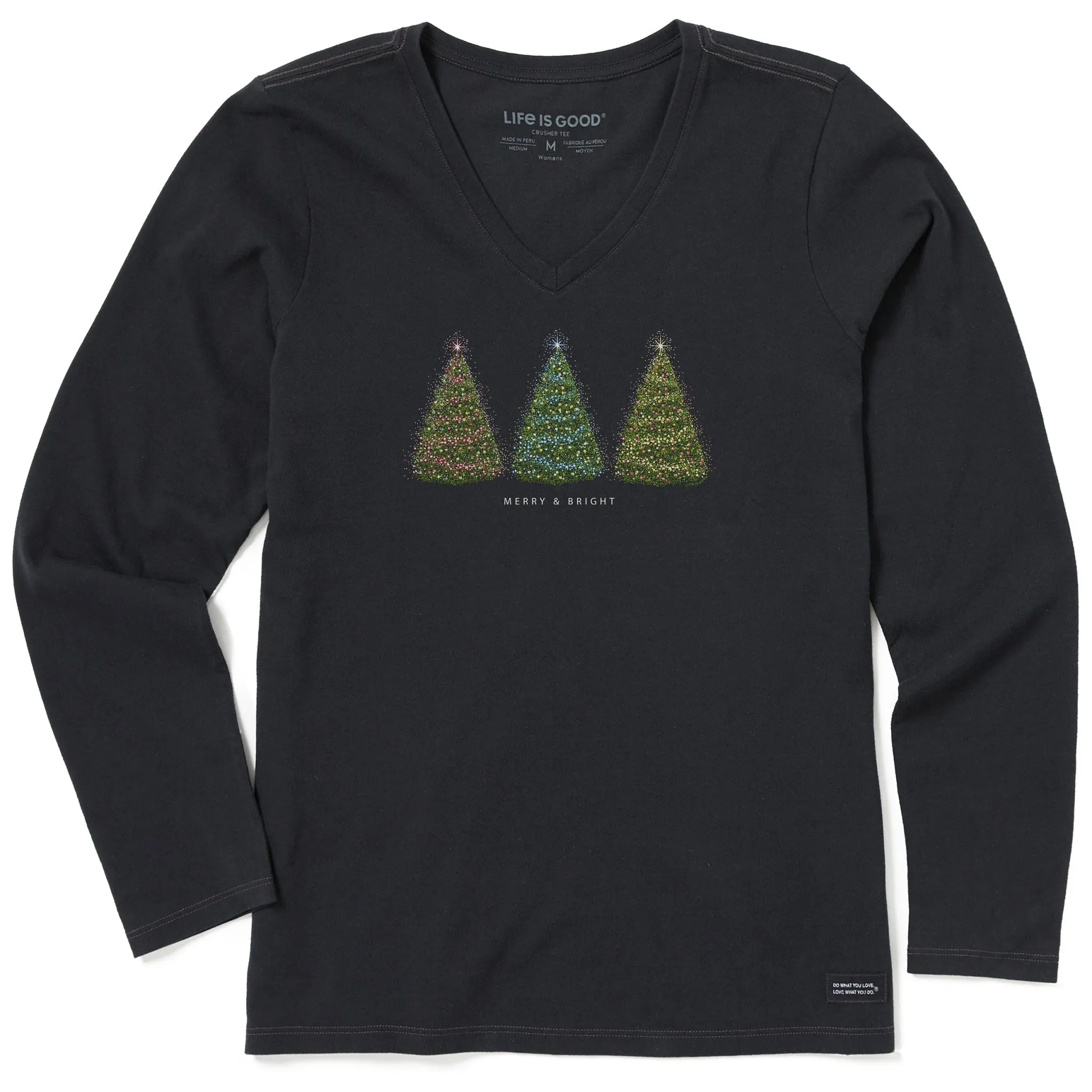Women's Three Sparkle Trees Long Sleeve Crusher Vee sold by Life is Good