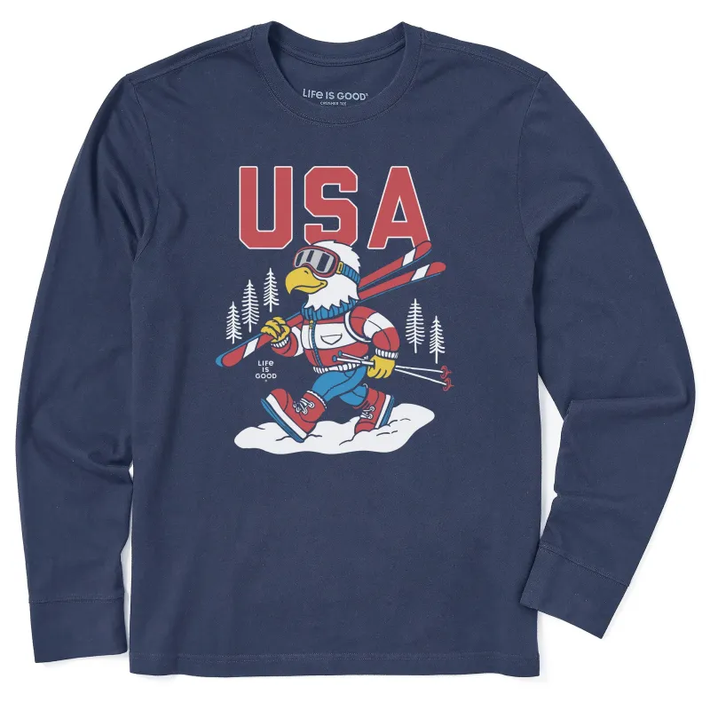 Men's USA Eagle Ski Long Sleeve Crusher Tee sold by Life is Good