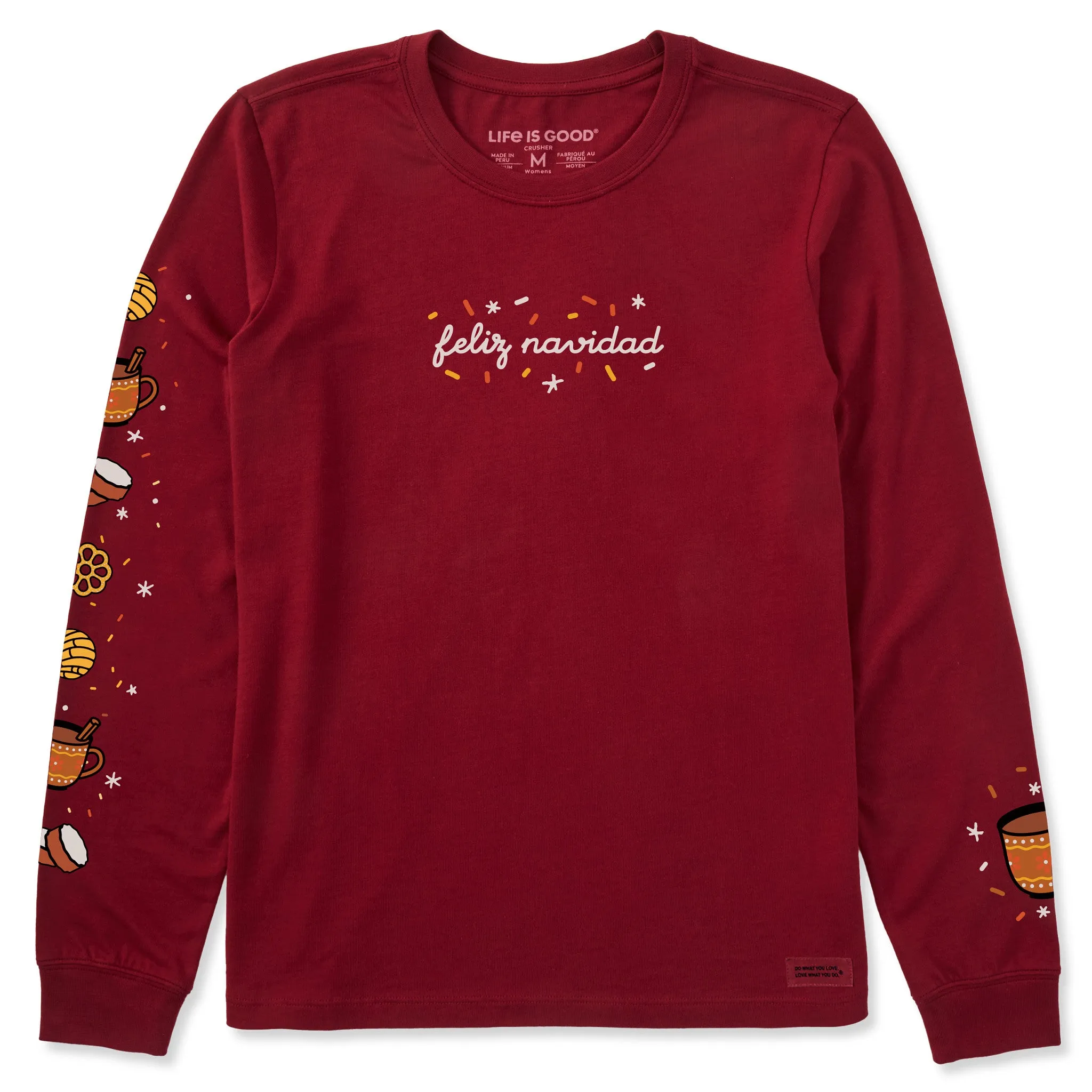 Women's Feliz Navidad Sparkle Long Sleeve Crusher Tee sold by Life is Good