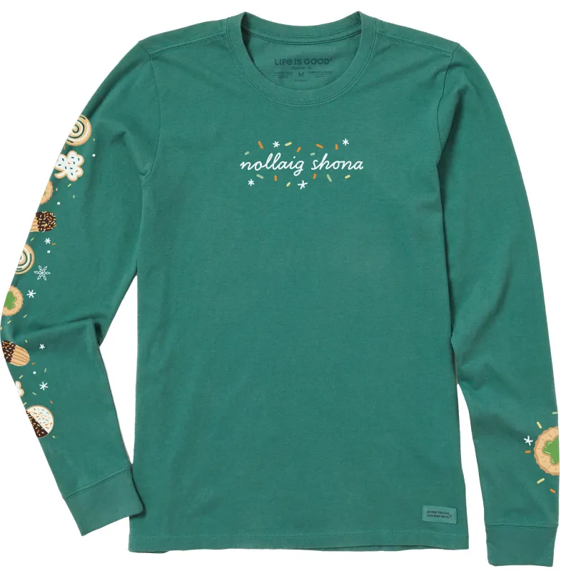 Women's Nollaig Shona Sparkle Long Sleeve Crusher Tee sold by Life is Good